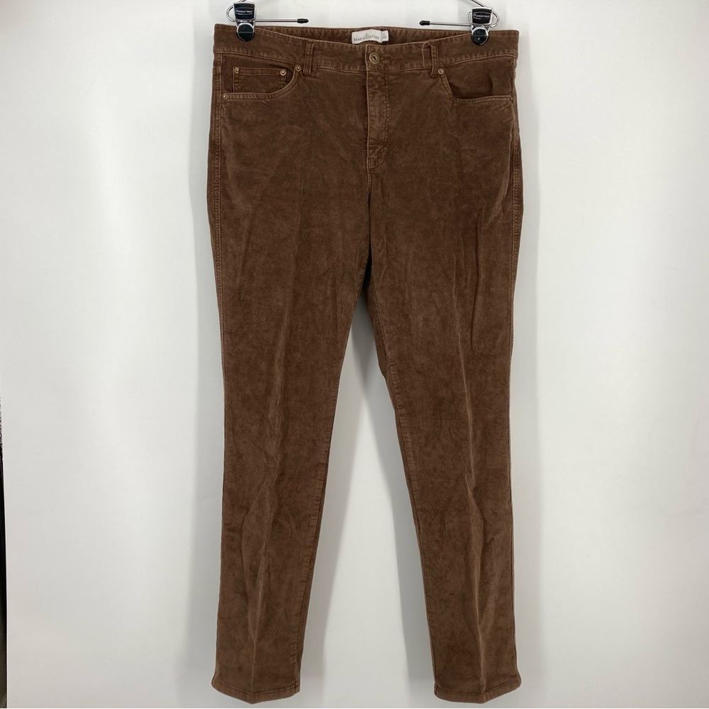 LL Bean Signature Corduroy Pants Womens Sz 14, 5 Pocket Jeans Straight Leg Brown